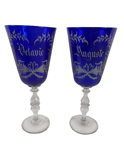 Vieux chenée XIX eme, paire de verres de mariés.